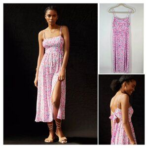 Favorite Daughter Pink Floral Midi Dress Slit Tie Open Back Women's Size Large